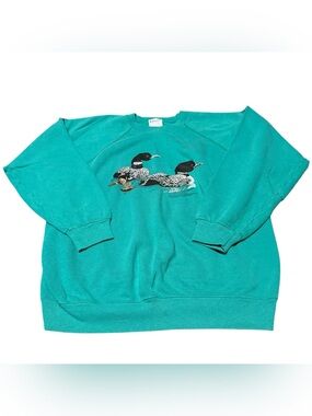 Vintage 90's Large Duck Loon Family Maine Nature Sweatshirt Green
